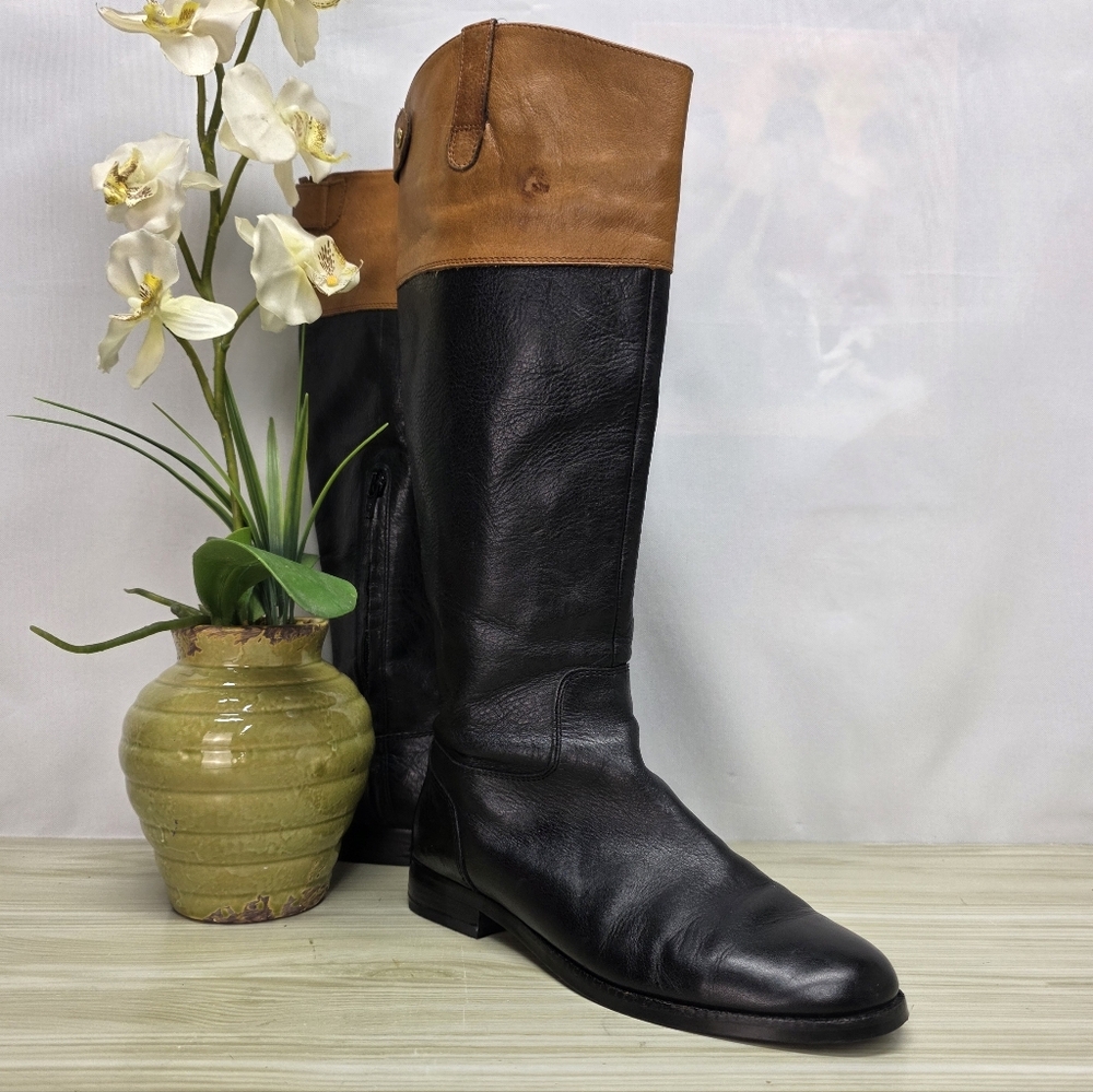 Ralph Lauren Black & Brown Janessa Riding Boots Size 7.5 B